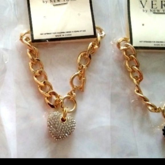 Ladies Nice Holiday Birthday Gold Chain Link Heart Rhinestone Bracelets - Picture 3 of 5